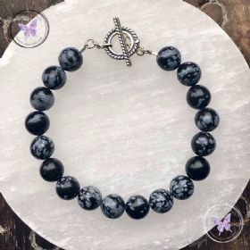 Snowflake Obsidian Healing Bracelet With Silver Toggle Clasp